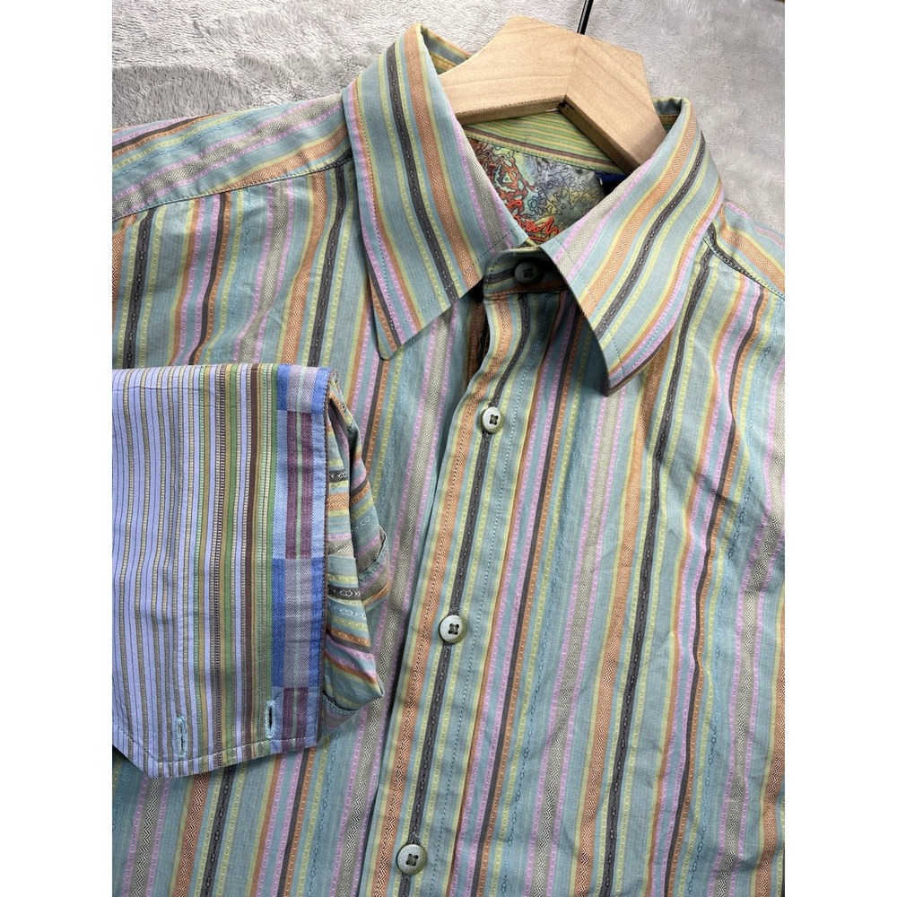 Robert Graham Shirt Mens L Multicolor Striped Button Up Long Sleeve‎